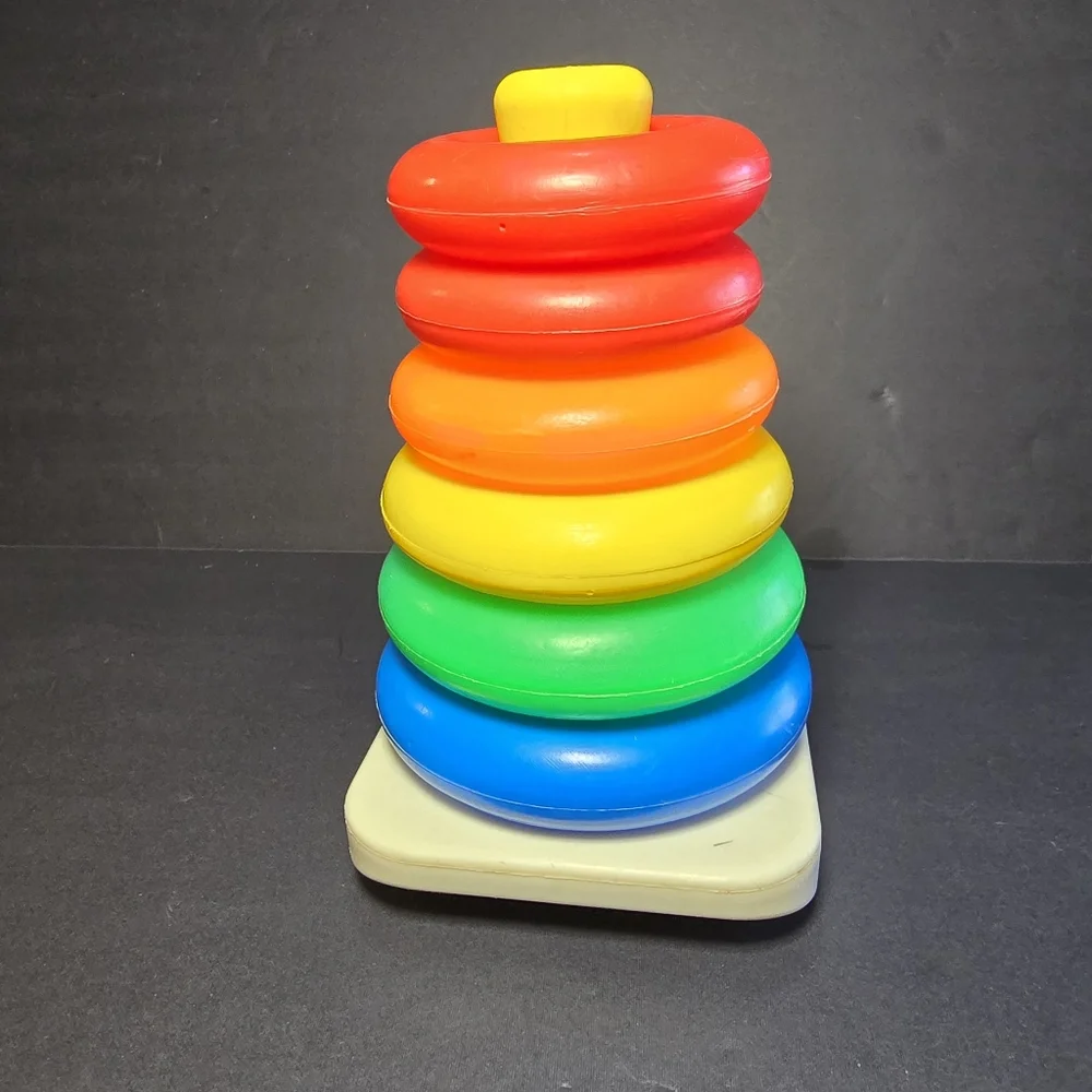 Vintage Fisher Price Rock A Stack Childs Play Game 6 Rings Plastic Base & Pole